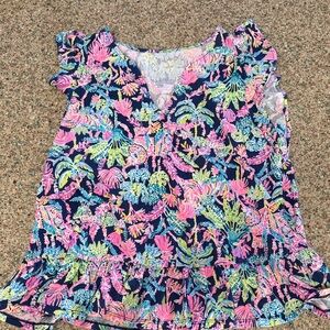 Lilly Pulitzer Navy and Pink Floral Blouse